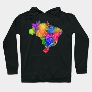 Colorful mandala art map of Brazil with text in multicolor pattern Hoodie